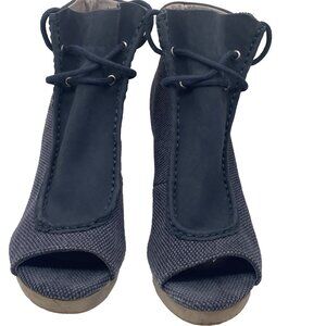 Women’s Navy 8.5 Lace Up Peep Toe 4" Heels Woven Design Dress Shoes Faryl Robin